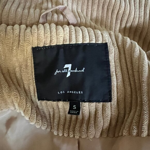 7 for All Mankind Women's Corduroy Cropped Puffer Jacket Tan Brown | Size S - Picture 2 of 9